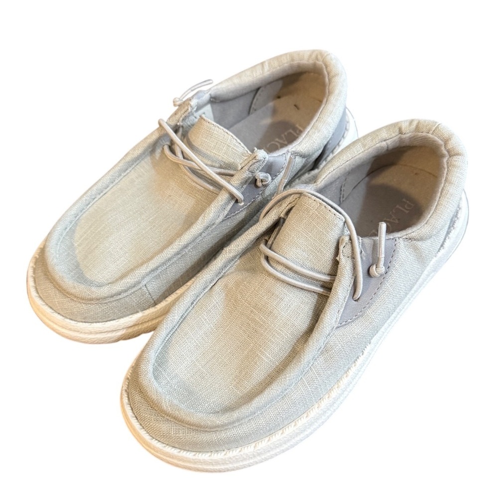 The Childrens Place Boys Grey Canvas Boat Shoes Slip On Loafers Size 11